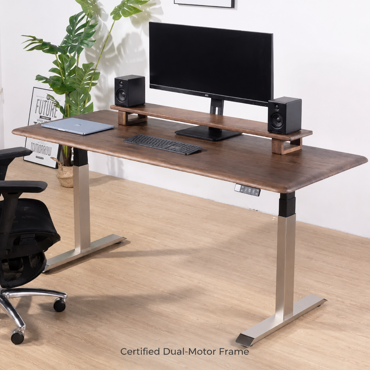 Solid Black Walnut Stainless-Look Electric Standing Desk export-series dual-motor frame