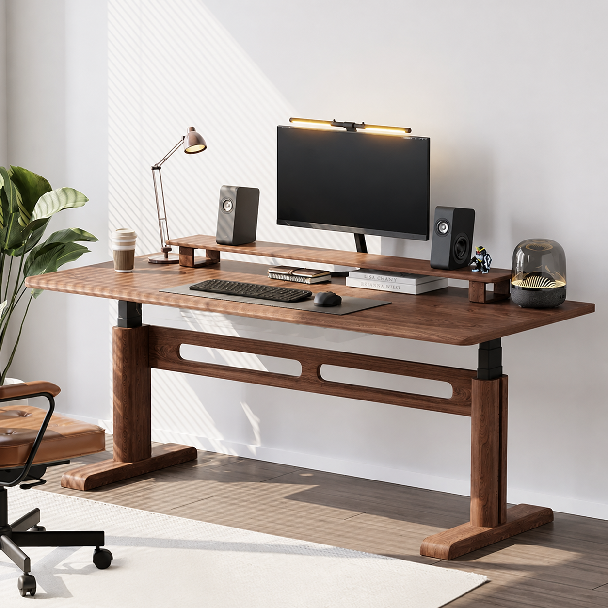 Premium Solid Walnut Wood-Wrapped Dual-Motor Standing Desk North American black walnut option