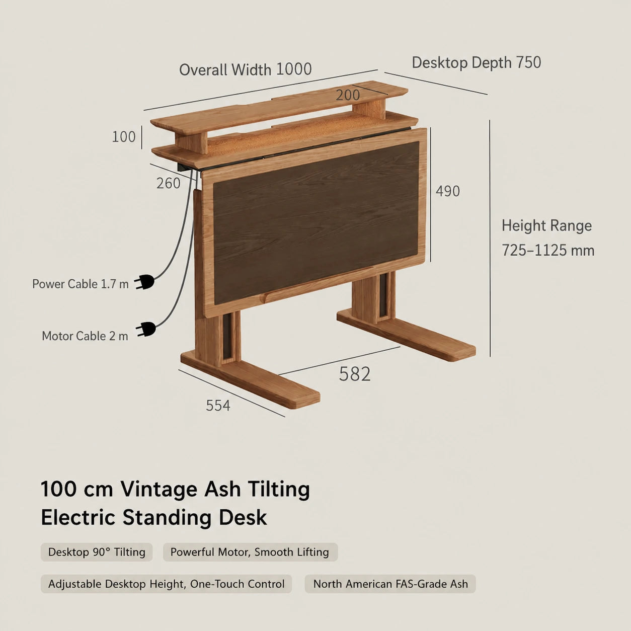 100 cm vintage ash tilting electric standing desk dimensions