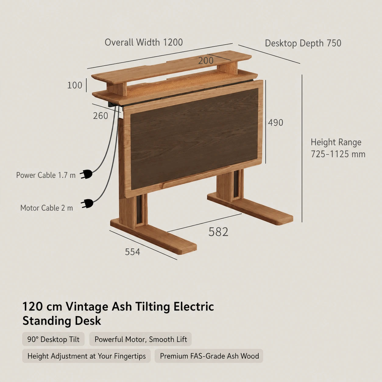 120 cm vintage ash tilting electric standing desk dimensions