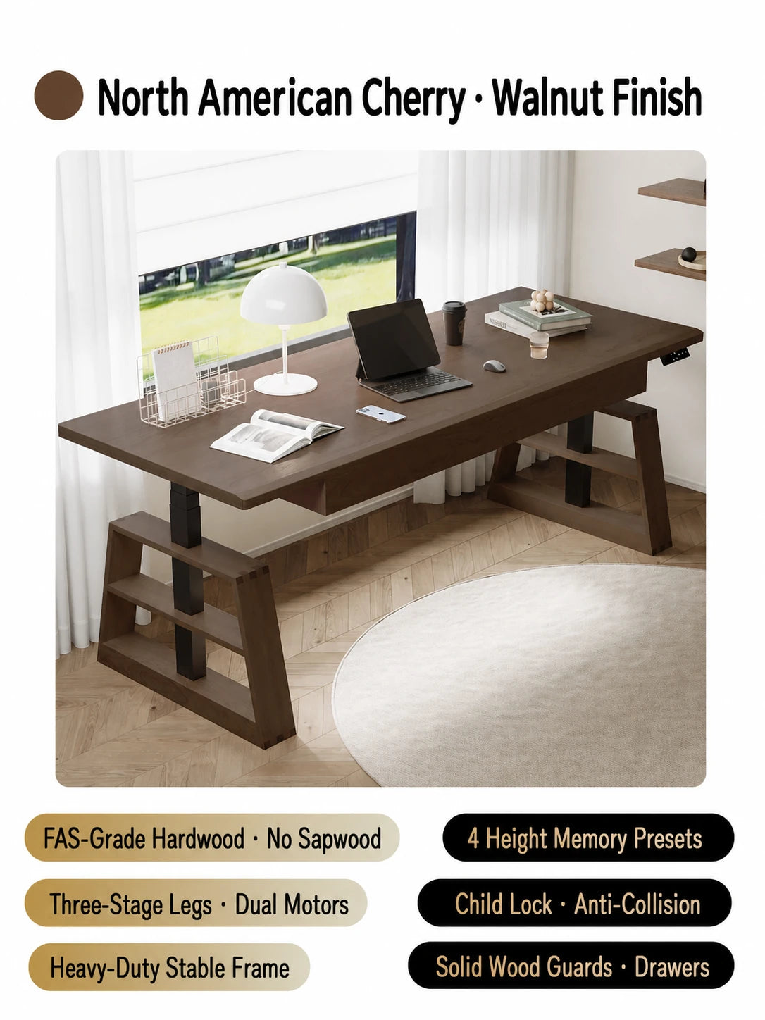 Walnut finish cherry electric standing desk