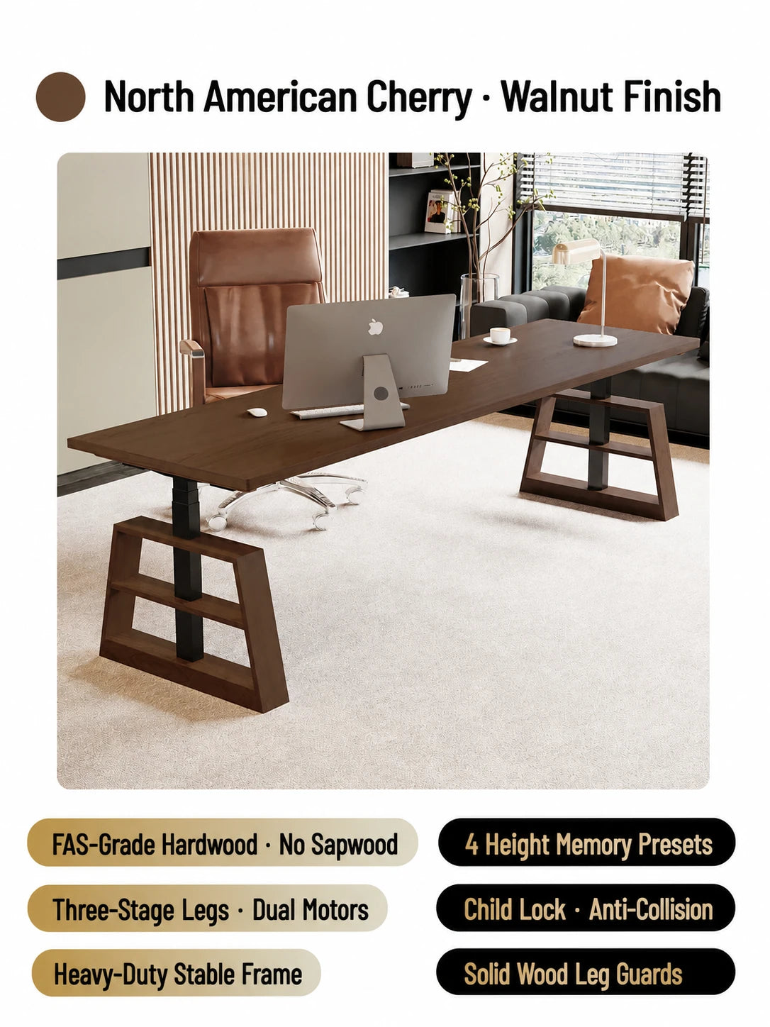 Walnut finish cherry electric standing desk