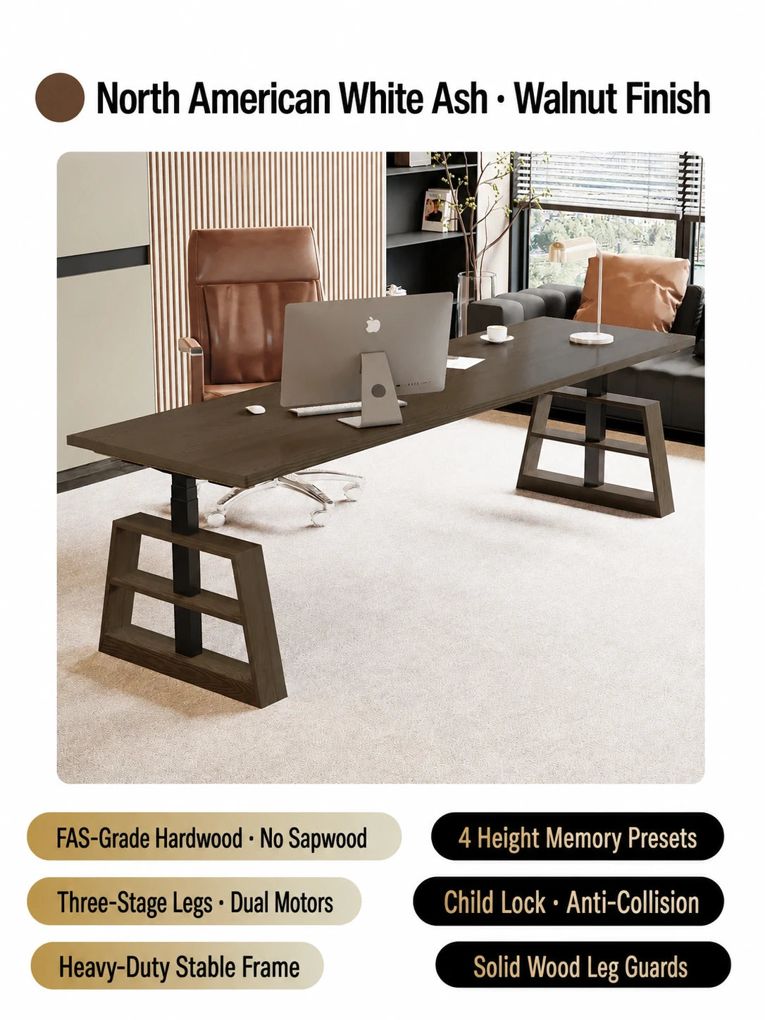 Walnut finish white ash electric standing desk