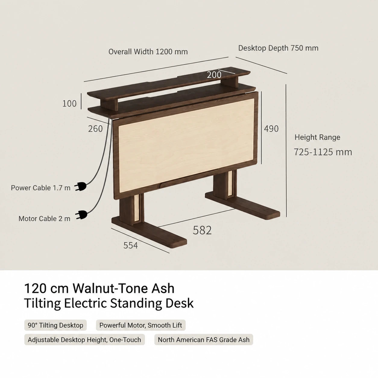 120 cm walnut tone ash tilting electric standing desk dimensions