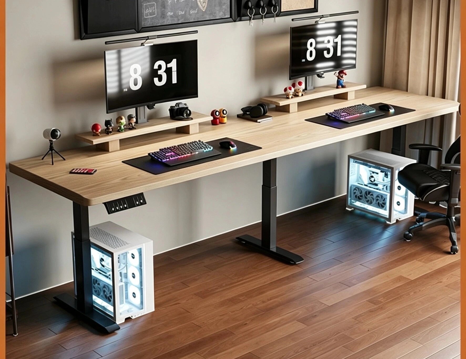 North American white ash two person electric standing desk with 2.7 cm solid wood desktop
