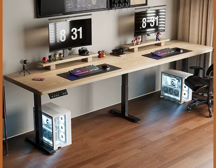 North American white ash two person electric standing desk with 4.5 cm solid wood desktop