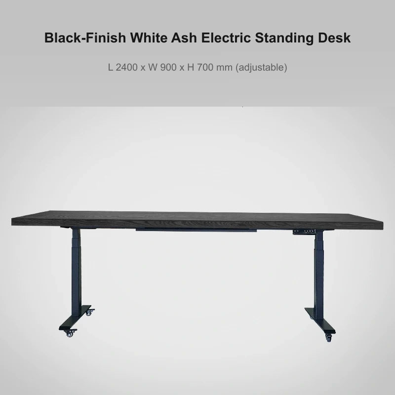 Black-finish white ash electric standing desk, 2400 x 900 x 700 mm