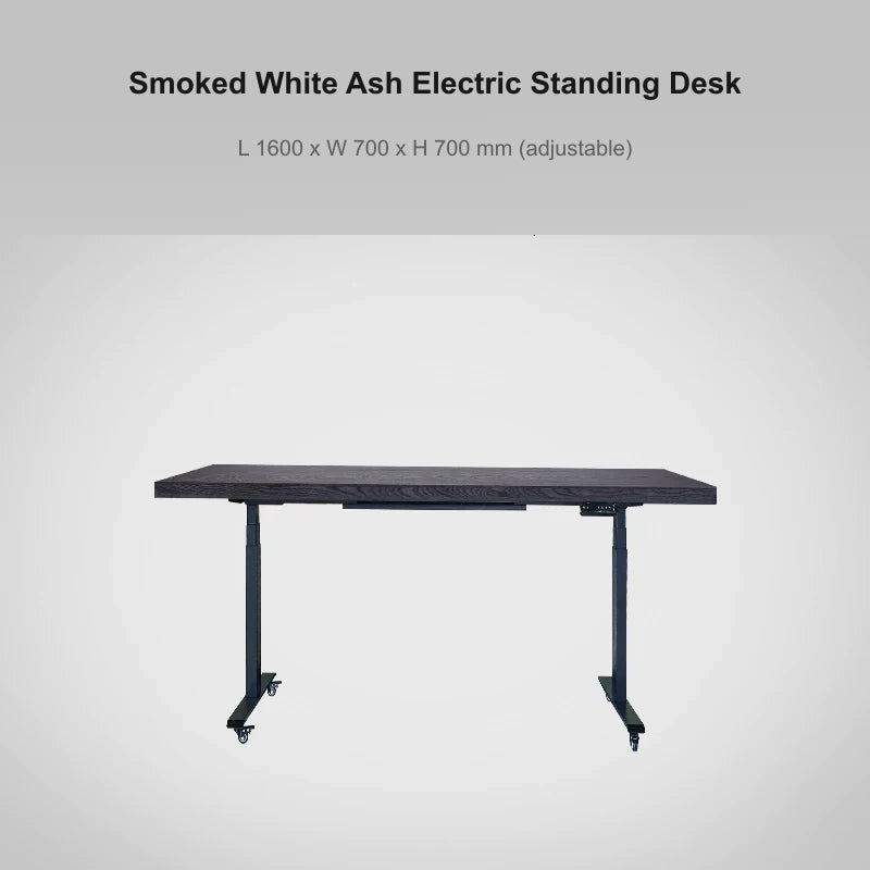 Smoked white ash electric standing desk, 1600 x 700 x 700 mm
