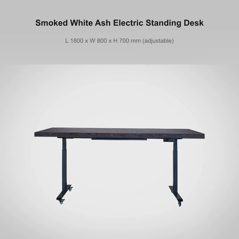 Smoked white ash electric standing desk, 1800 x 800 x 700 mm