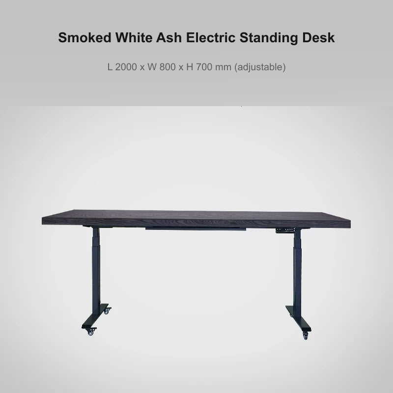 Smoked white ash electric standing desk, 2000 x 800 x 700 mm