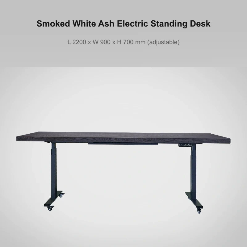Smoked white ash electric standing desk, 2200 x 900 x 700 mm