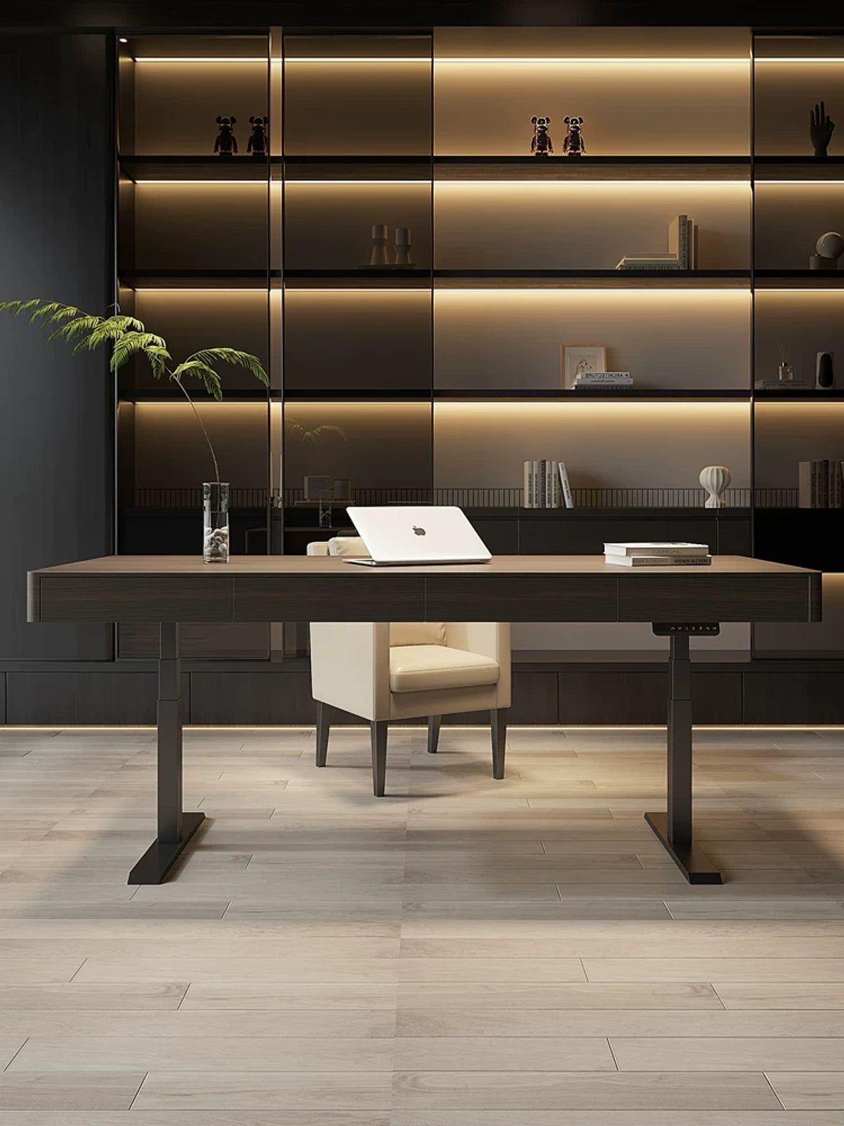 wide smoked wood height adjustable desk