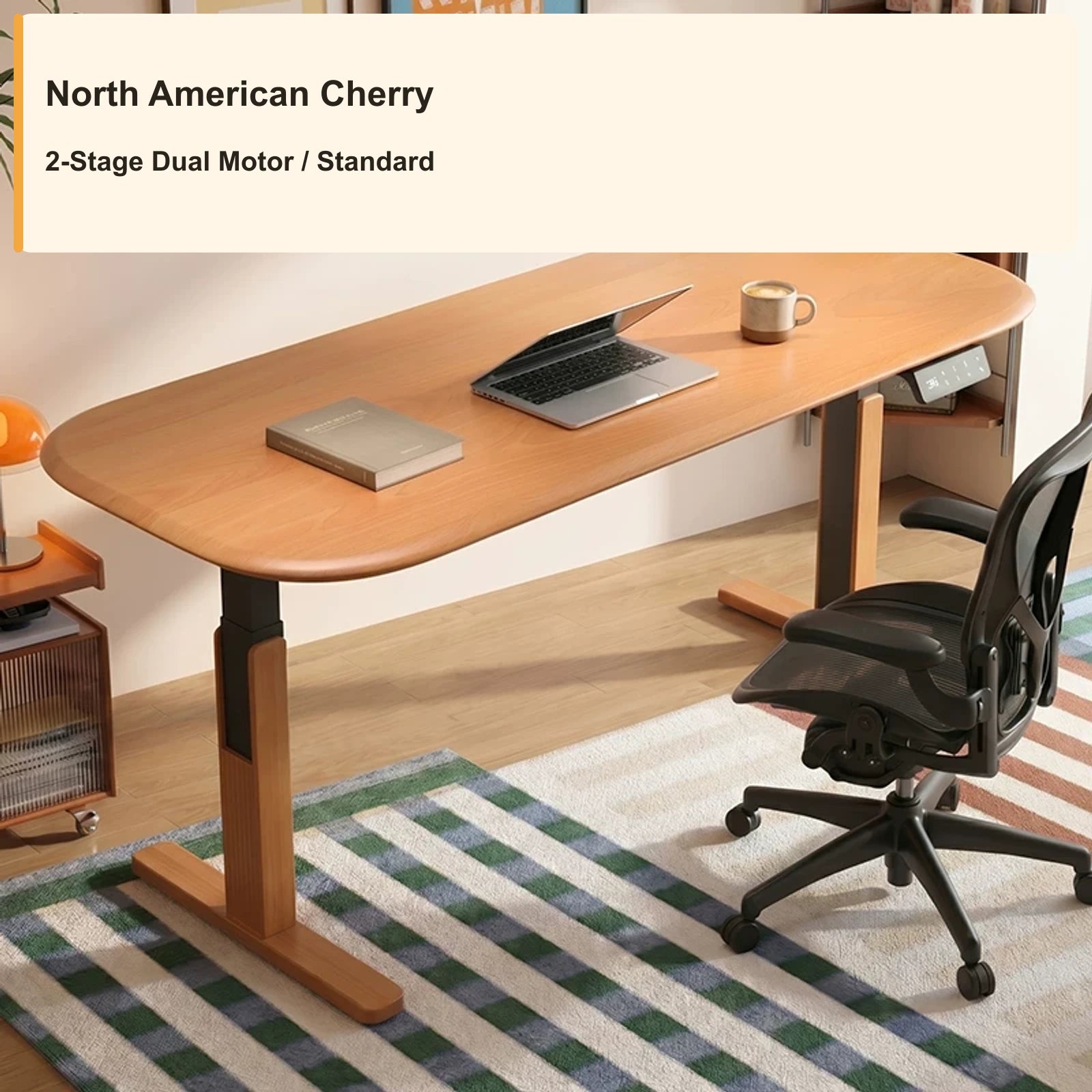 wrap leg electric standing desk cherry natural 2 stage standard
