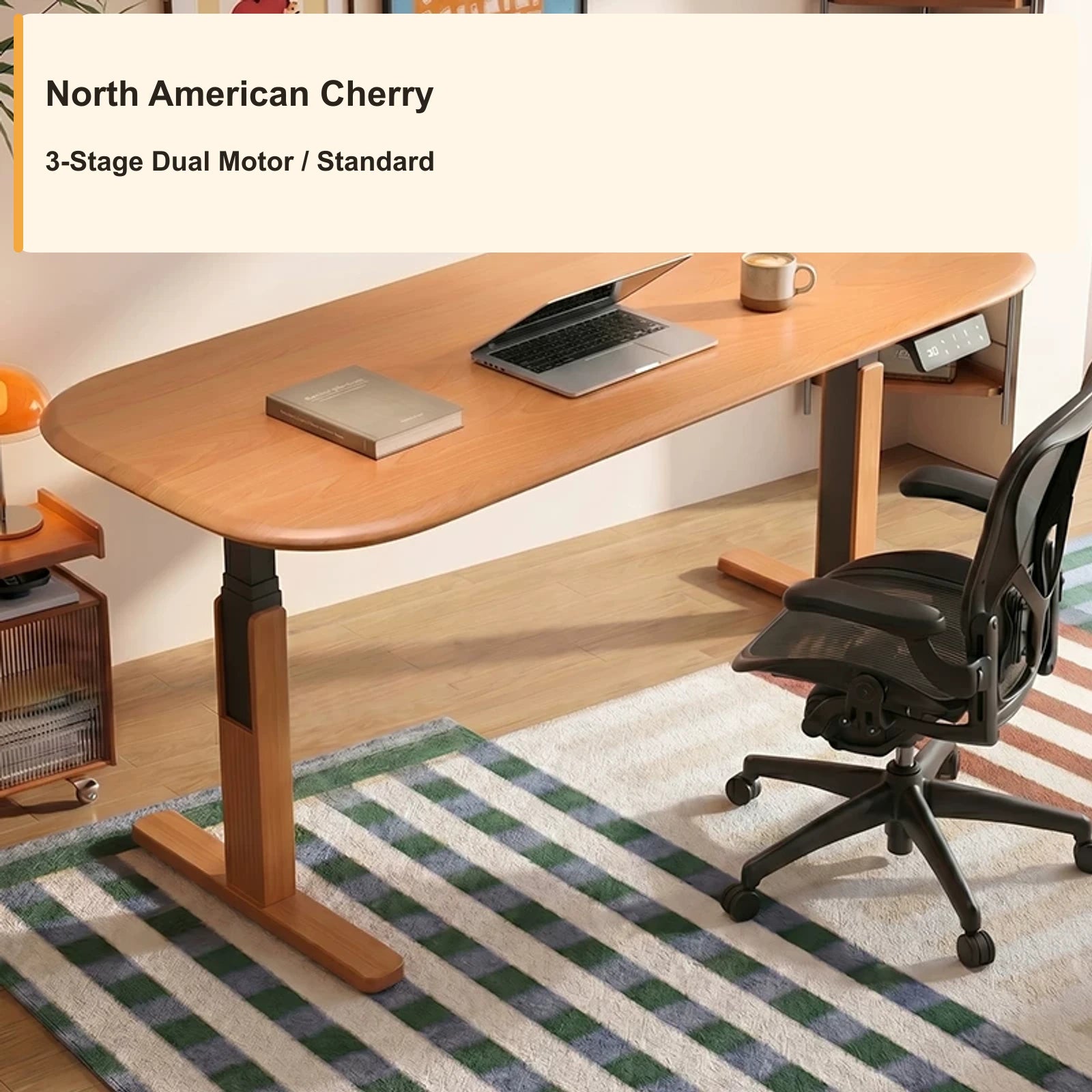 wrap leg electric standing desk cherry natural 3 stage standard