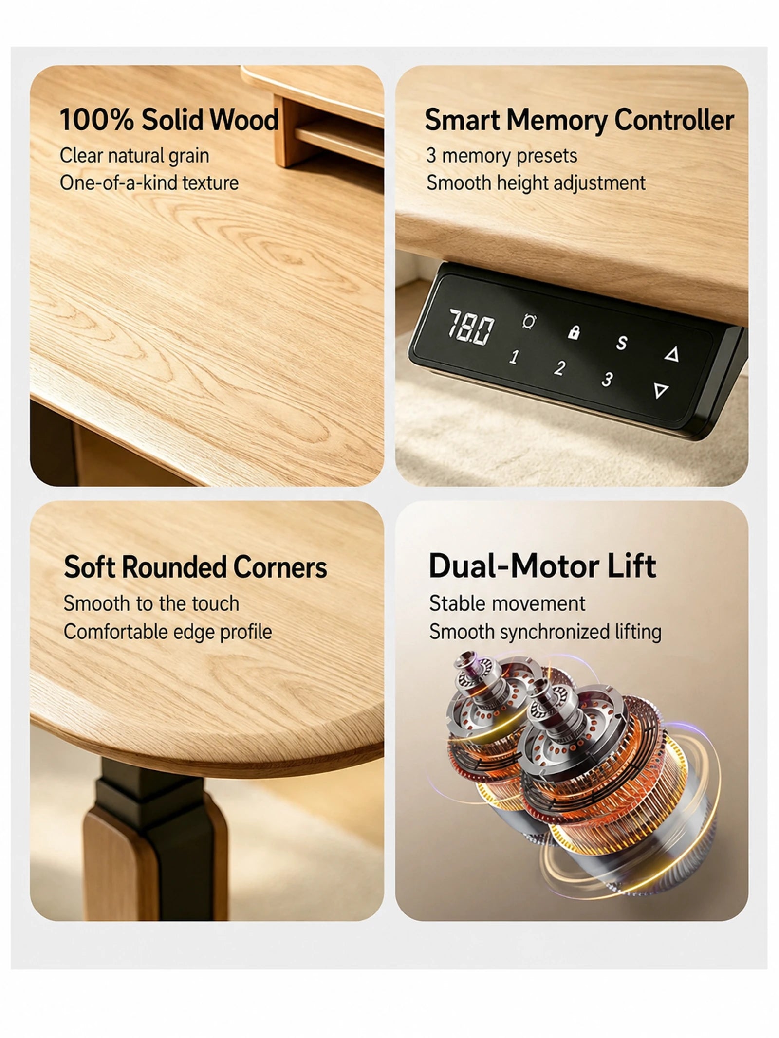 wrap leg electric standing desk solid wood features
