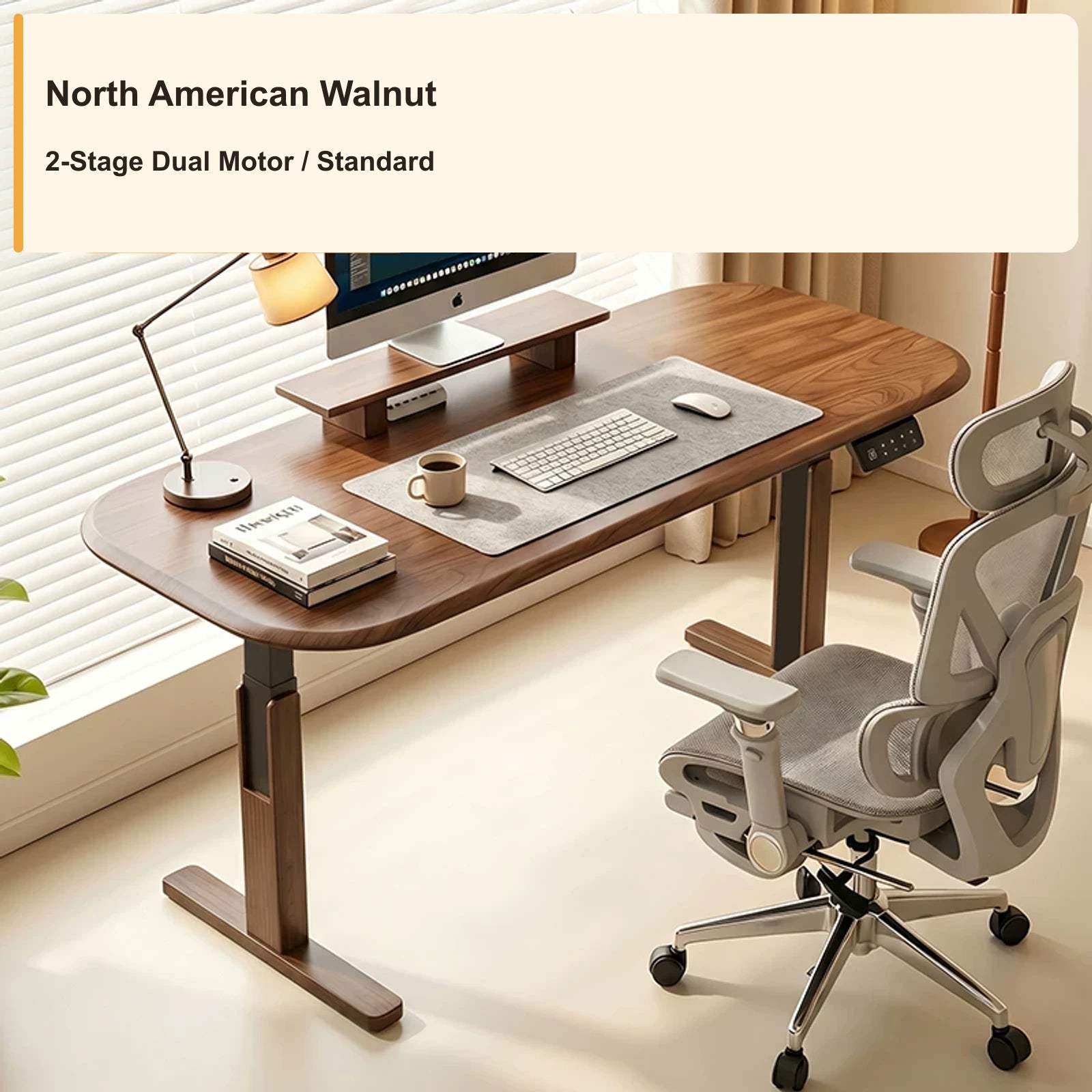 wrap leg electric standing desk walnut natural 2 stage standard