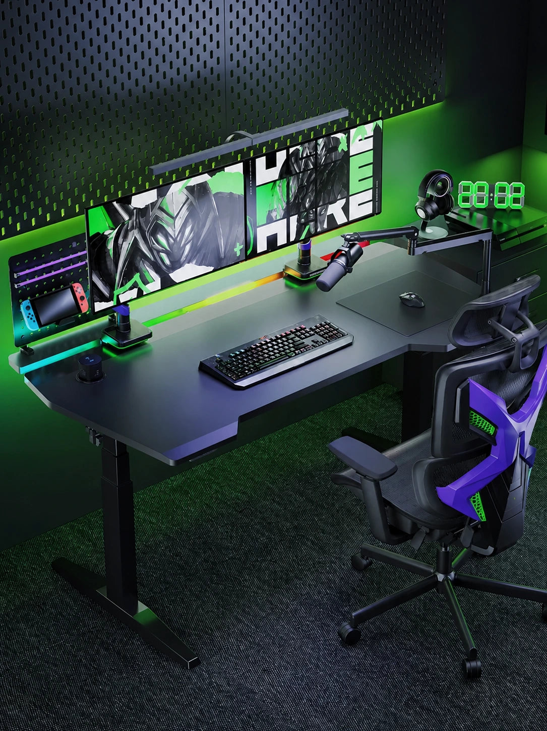 X3 dual-motor gaming standing desk in a complete RGB workstation