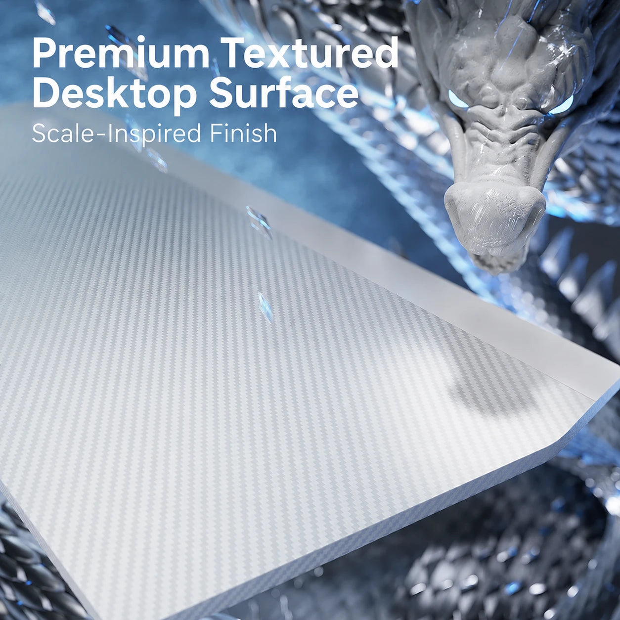 Premium textured white desktop surface on the X3 gaming standing desk