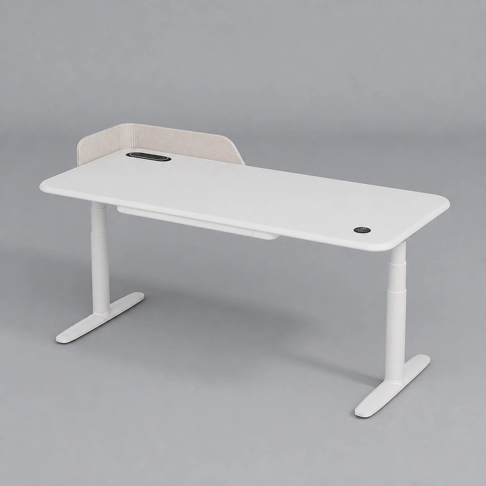 dual motor electric standing desk with zero-formaldehyde desktop, privacy screen and drawer